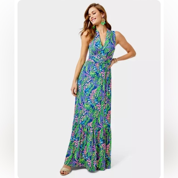 NWT Lilly Pulitzer Pearce Maxi Dress in Borealis Blue - Picture 4 of 12